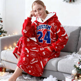 Custom Hooded Baseball Blanket with Name & Number – Personalized Team Player Gift, Sports Fan Christmas Blanket